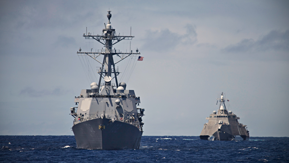 Two Navy ships at sea