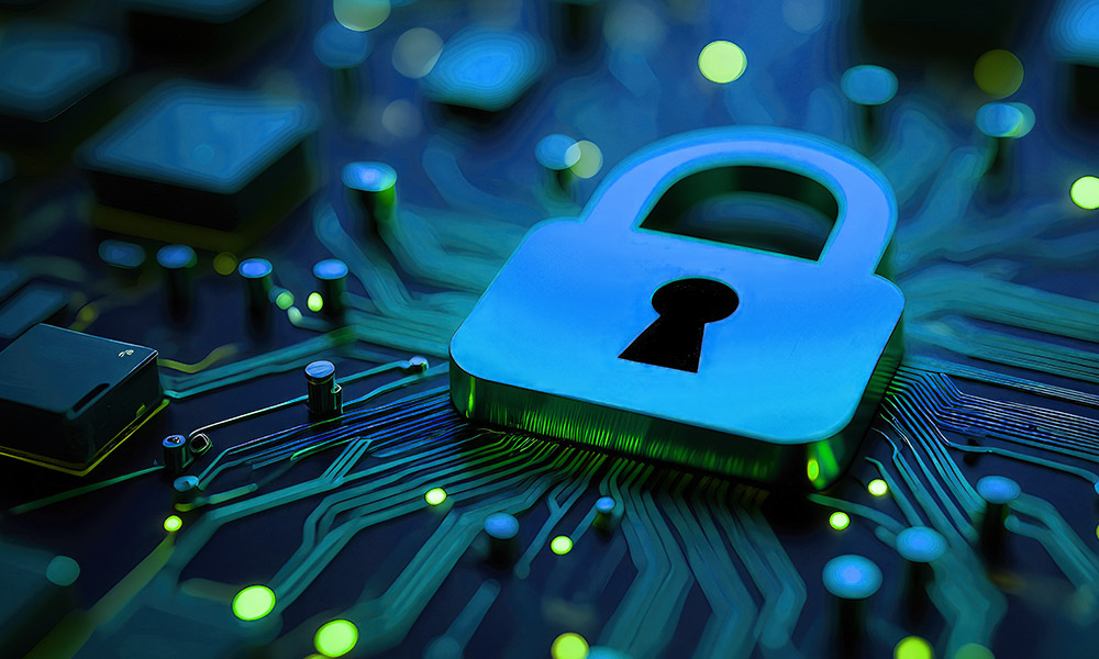 padlock on a circuit board